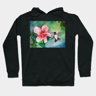 Ruby Throated Hummingbird and Hibiscus Flower Hoodie